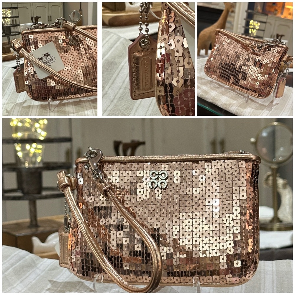 COACH Rosegold Special Edition Small Sequin Wristlet, NWT
